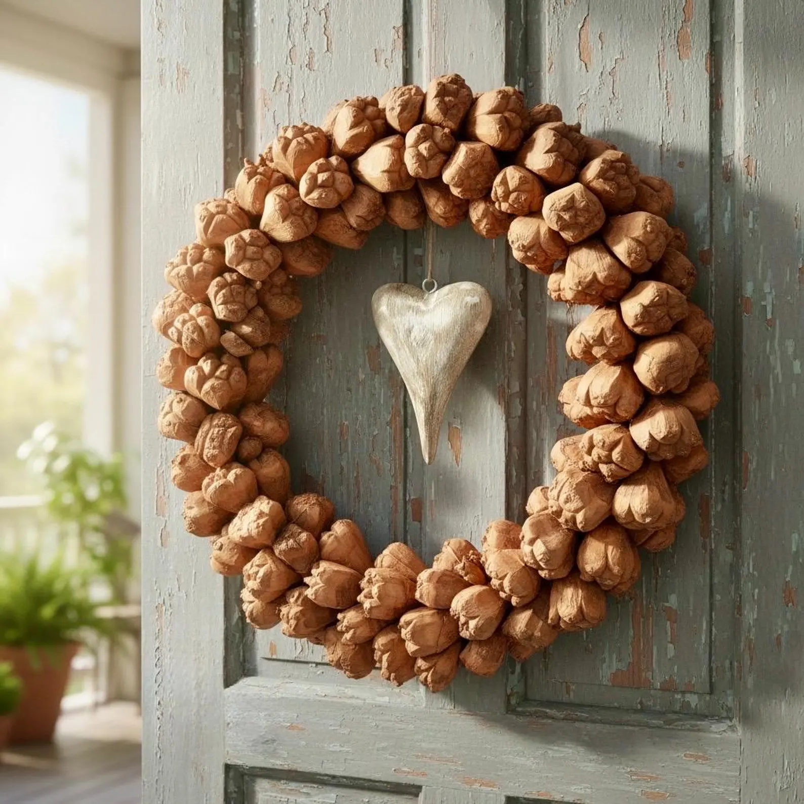 Türkranz Holzherz 30 cm Naturkranz Landhaus Skandi Wandkranz