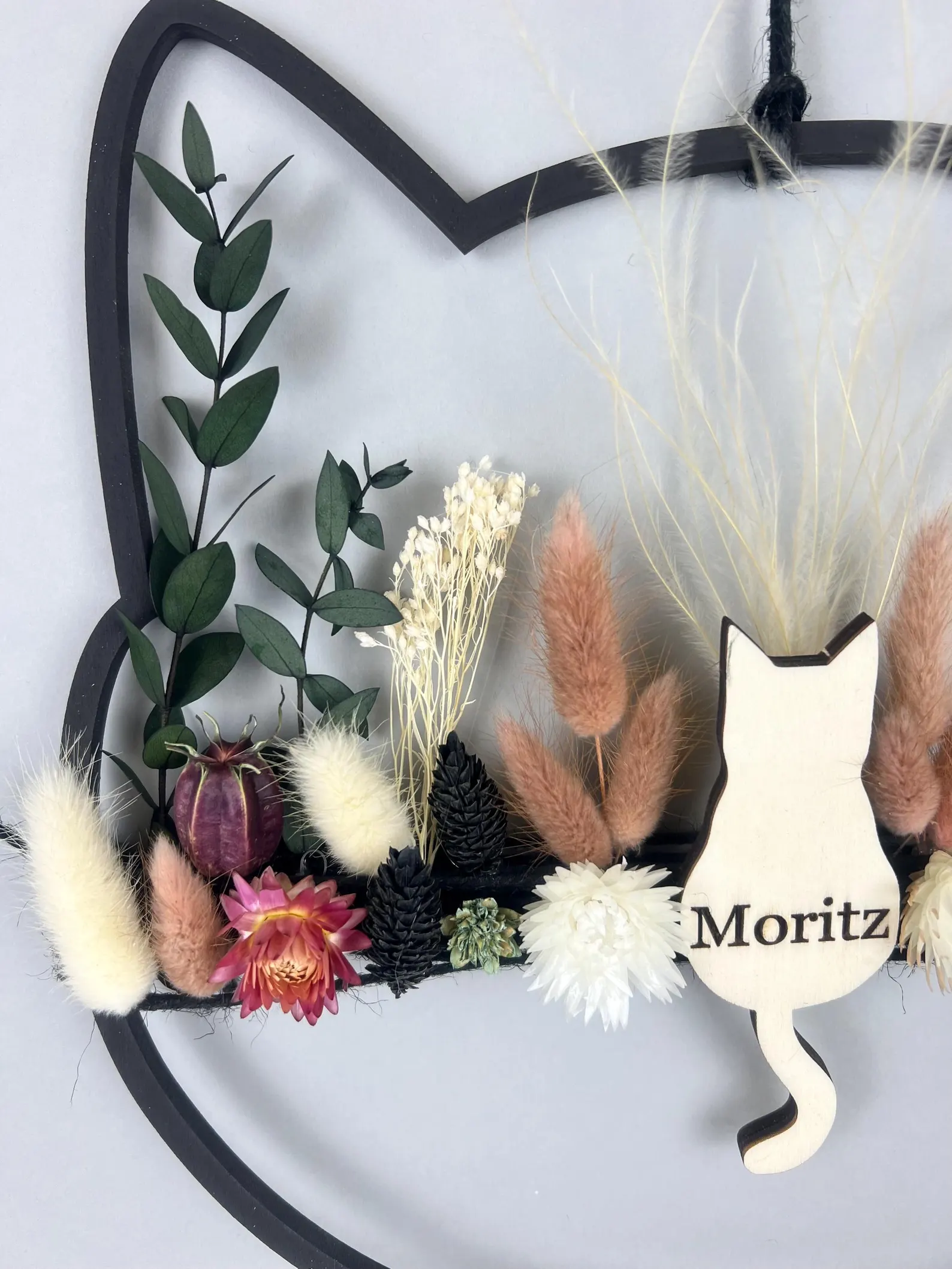 Katze Trockenblumenkranz personalisierbar – Detailansicht 4 – Vorschaubild