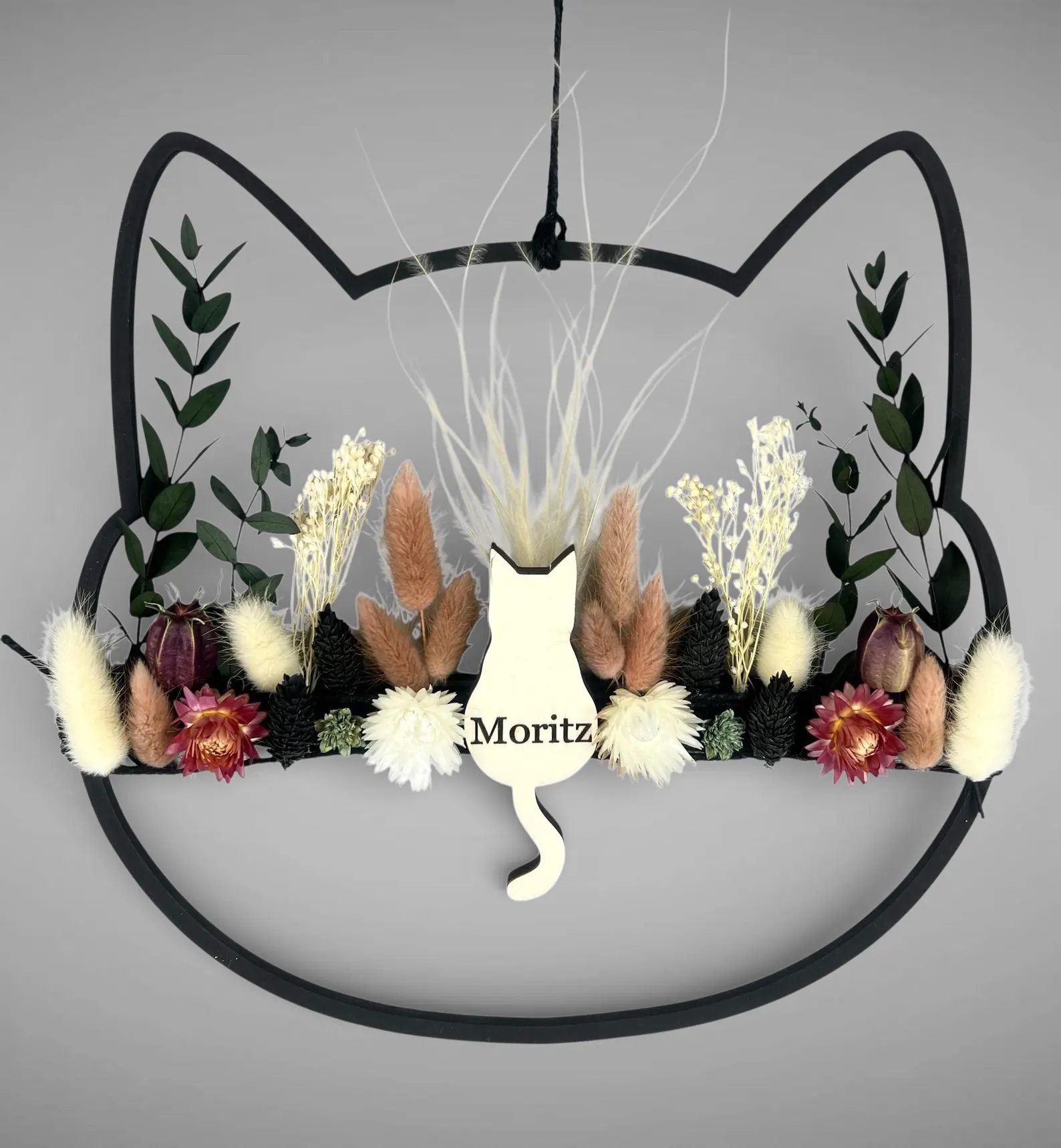 Katze Trockenblumenkranz personalisierbar – Detailansicht 2 – Vorschaubild
