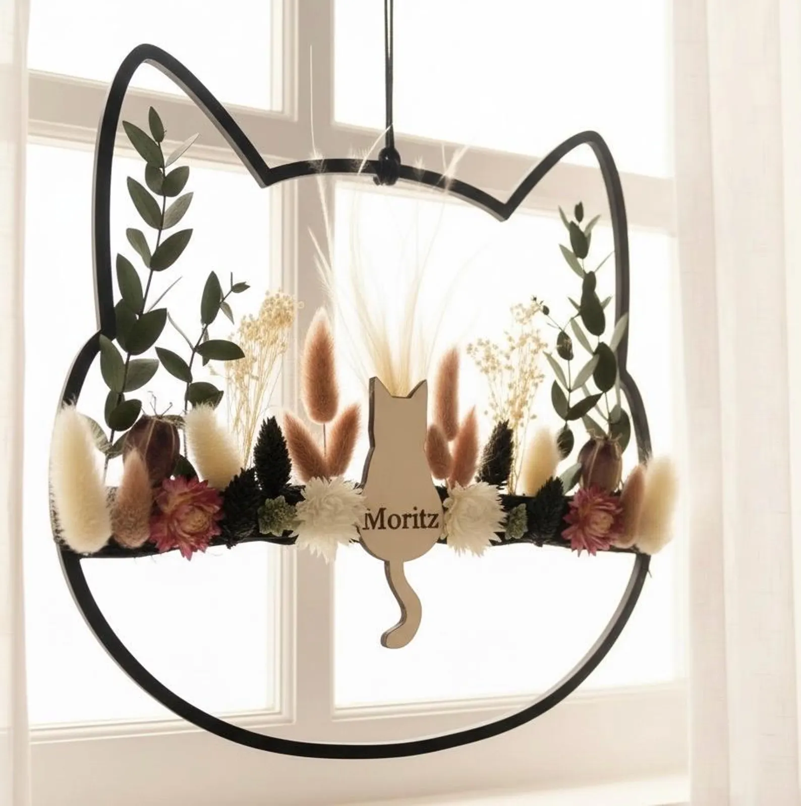 Katze Trockenblumenkranz personalisierbar – Detailansicht 3 – Vorschaubild
