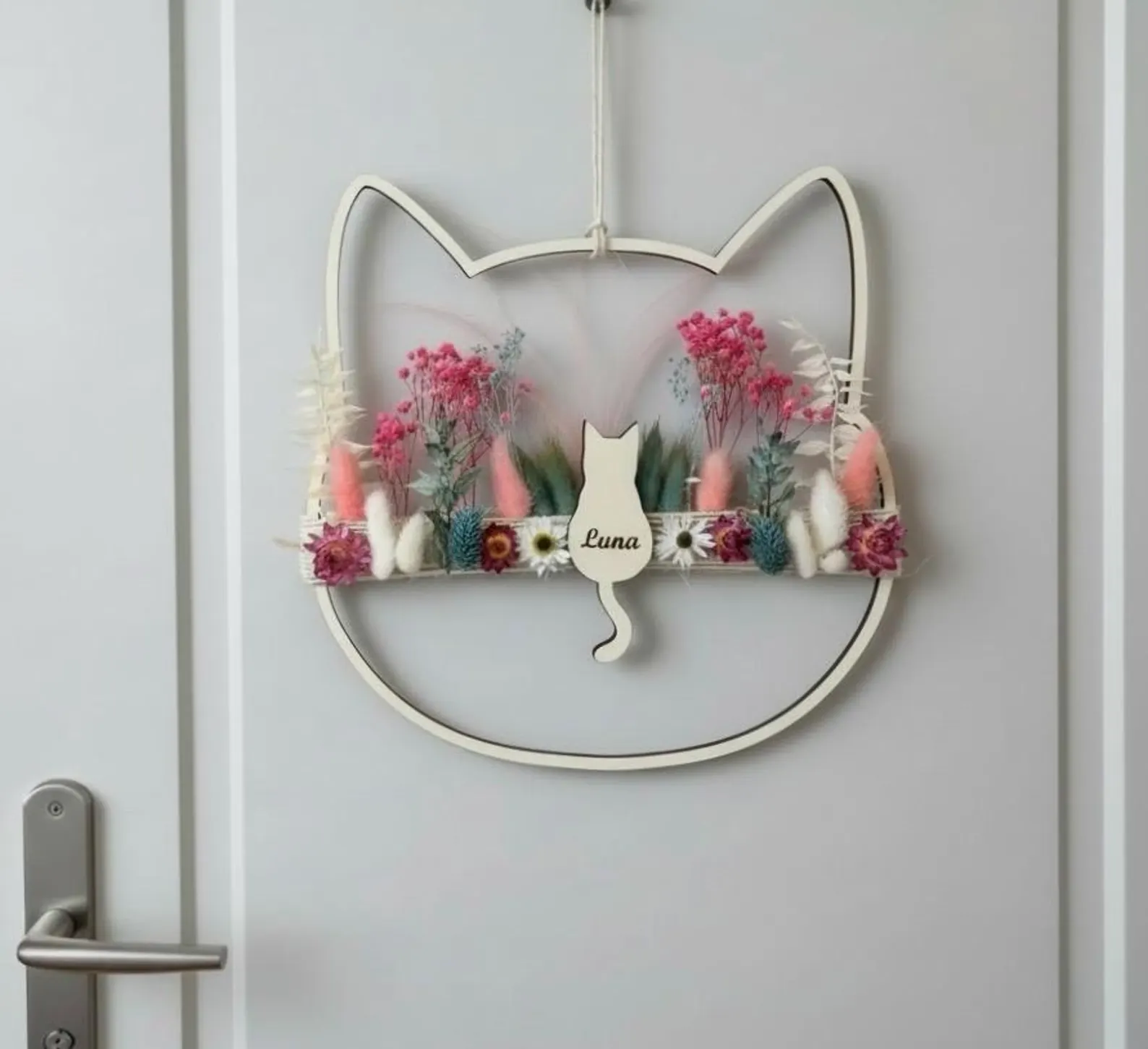 Katze Trockenblumenkranz personalisierbar – Detailansicht 1 – Vorschaubild