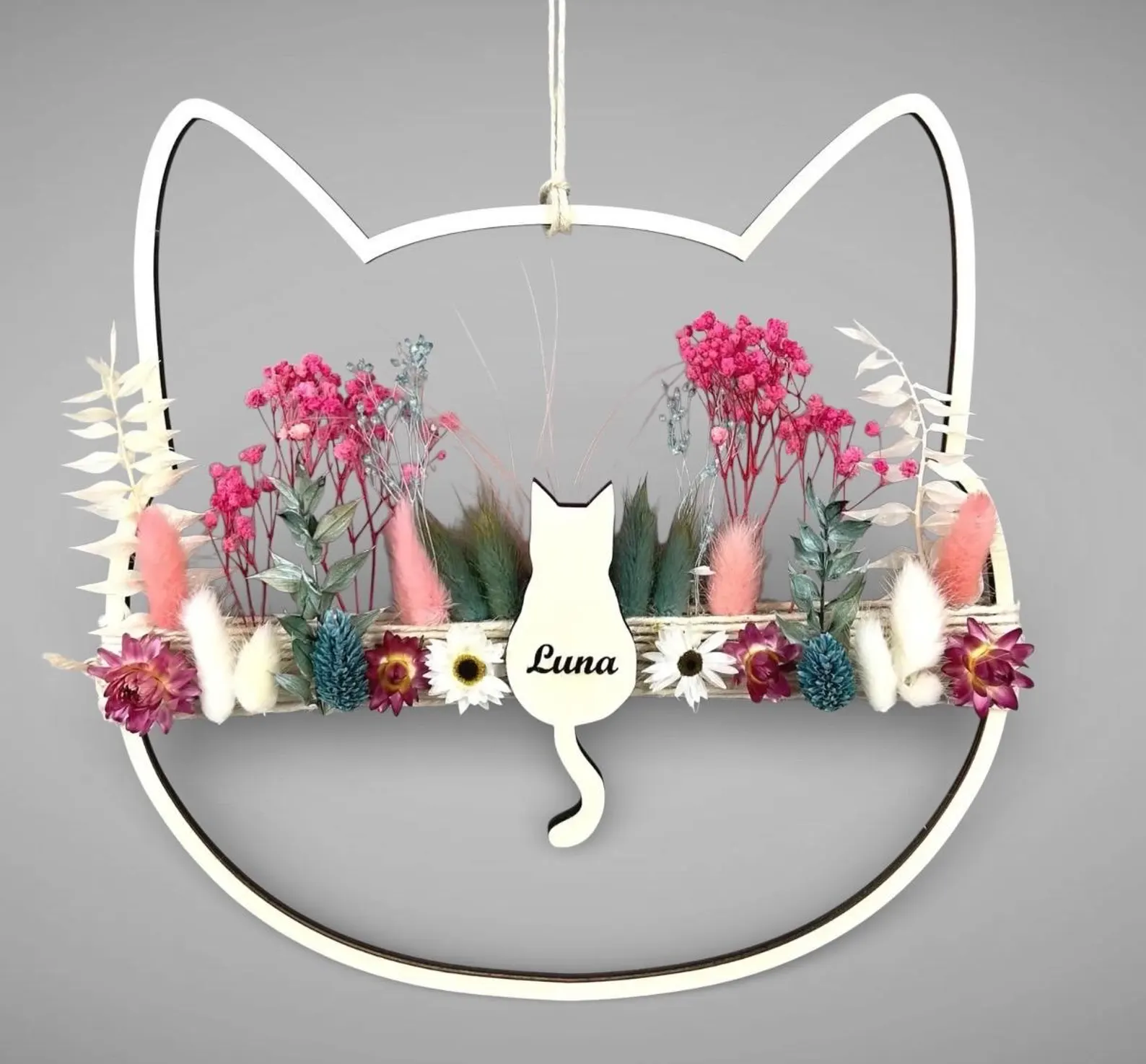 Katze Trockenblumenkranz personalisierbar