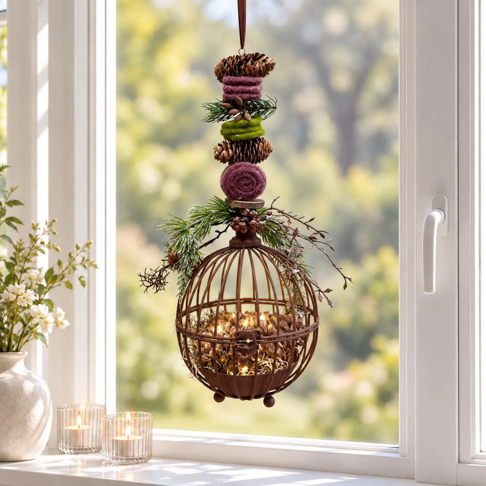 Fensterhänger Rostkorb LED