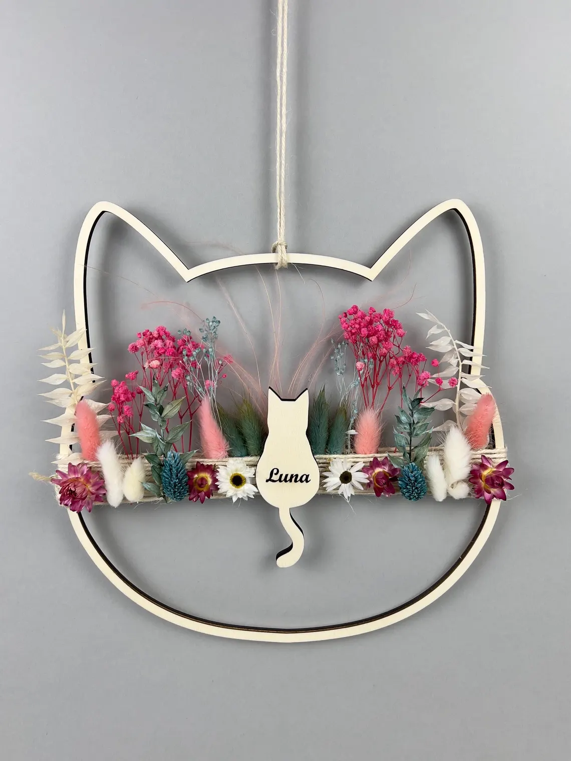 Katze Trockenblumenkranz personalisiert