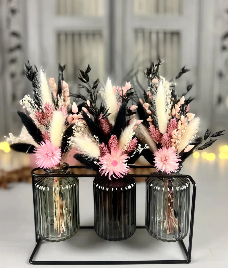 Vasen-Set Trockenblumen im Metallständer